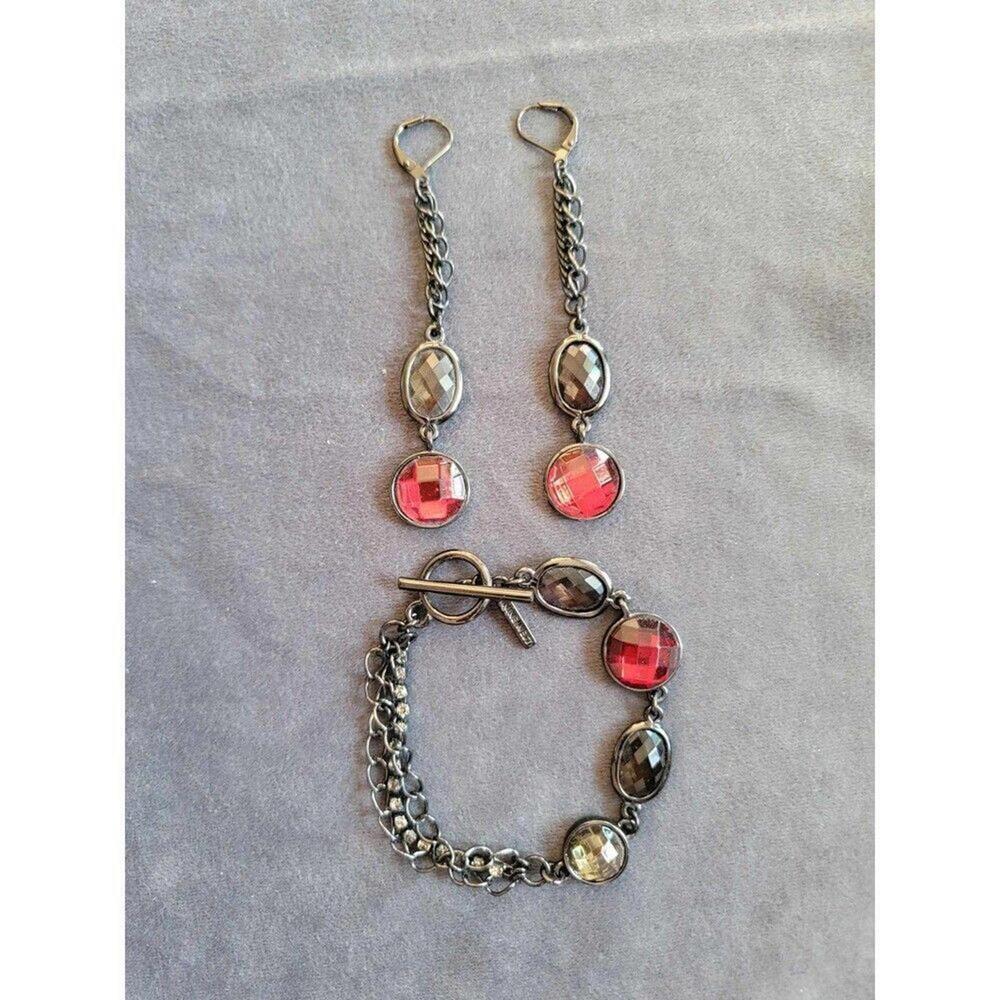 Nine West Black And Red Bracelet And Earrings Set